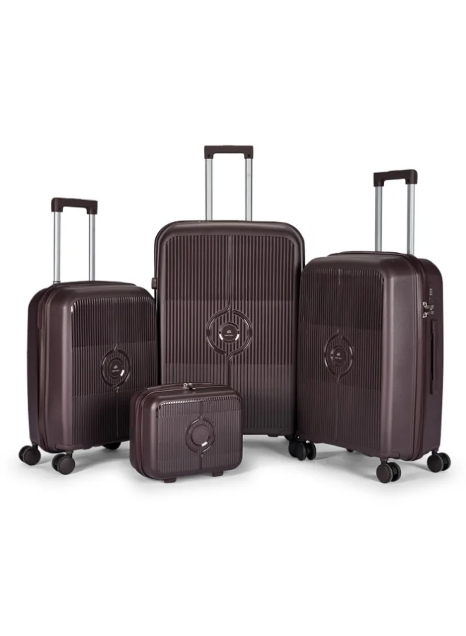 LIMRA Travel Bags 4-Piece Hard Shell Luggage Set Durable Polypropylene Suitcases with Spinner Wheels Brown